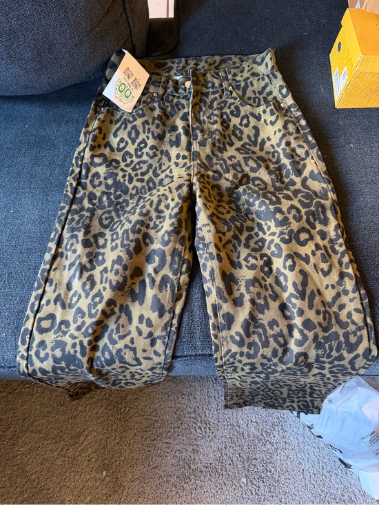 Denim - Leopard Print Wide Leg Pants - Olive & Black